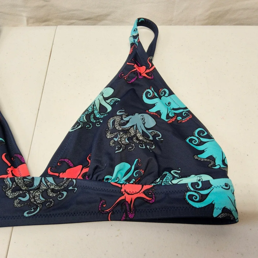 MeUndies Bikini Top Women Large Navy Blue Octopus Print Triangle Swim Recycled - Picture 2 of 4